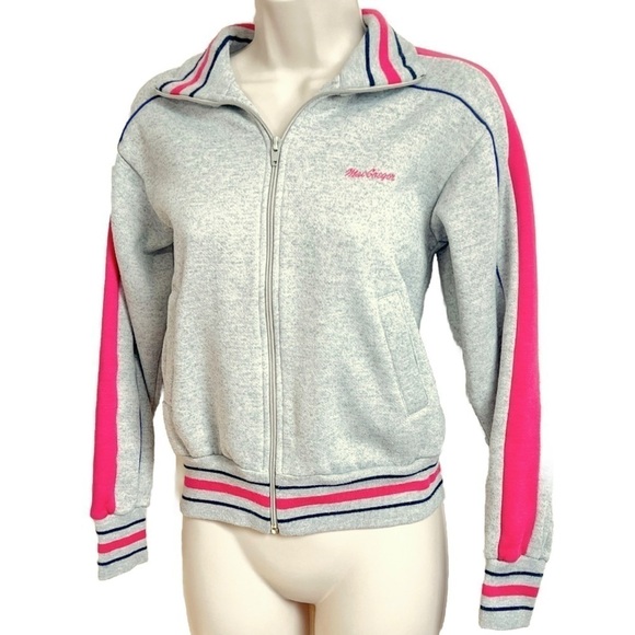 MacGregor Women’s Vintage Track Jacket Full Zip Sweatshirt Gray Pink Blue Small - Picture 3 of 13